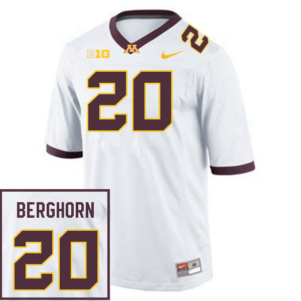 Men #20 Cole Berghorn Minnesota Golden Gophers College Football Jerseys Sale-White - Click Image to Close